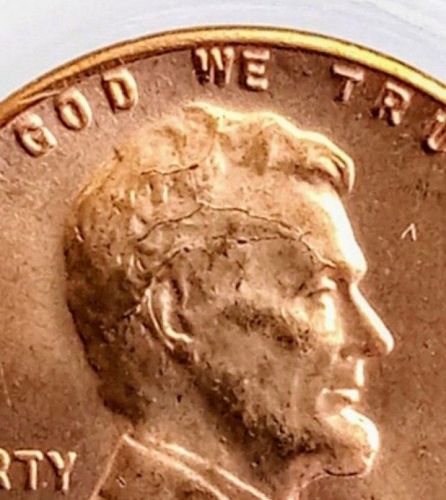 1957 Lincoln Wheat Cent Penny &bull; RD &bull; Cracked Skull &bull; 2 Large Die Cracks &bull; GEM BU