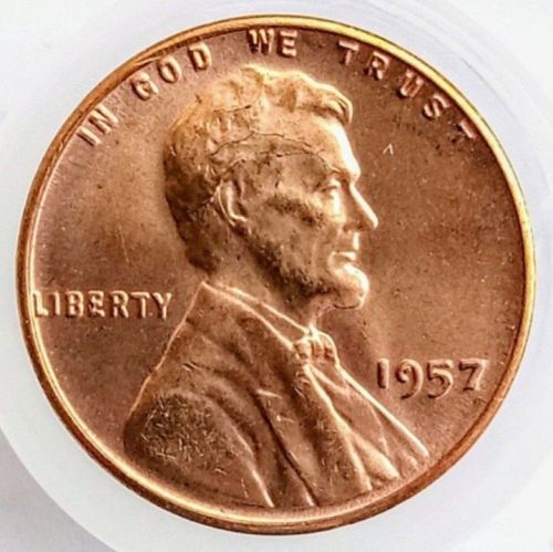 1957 Lincoln Wheat Cent Penny &bull; RD &bull; Cracked Skull &bull; 2 Large Die Cracks &bull; GEM BU