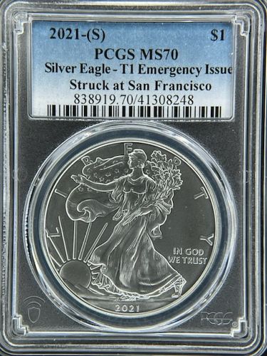 2021-S American Silver Eagle - T1 Emergency Issue Struck at San Francisco