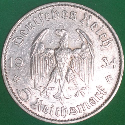 1934F Germany/Weimar 5 Reichsmark AU