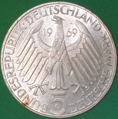 1969G Germany/Federal Republic 5 Mark BU Fontane
