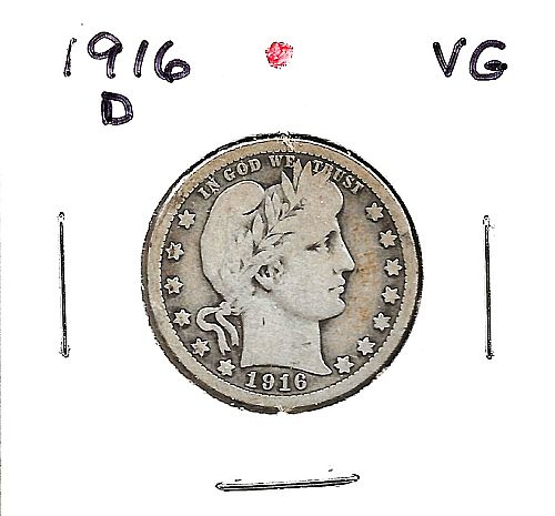 1916 "D"  Barber Quarter***VG***