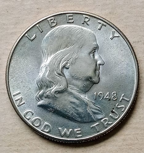 1948 D Franklin Half Dollar • .900 Silver • Better Date • Near FBL • BU+  *fh483