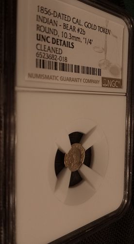 1856 1/4 California Gold Token. Indian Bear. The Rare Bear. Certified.