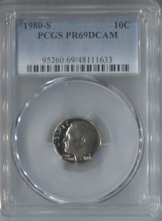 1980- S  ROOSEVELT   DIME  --  PCGS  --  PR 69 DCAM