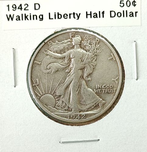 1942 D Walking Liberty Half Dollar - Free Shipping for additional coins purchased on same invoice.
