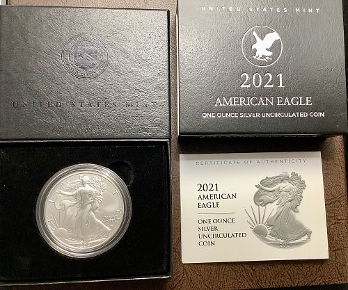 2021 W 1oz American Silver Eagle Burnished Coin BU Type 2 w/OGP COA - 21EGN