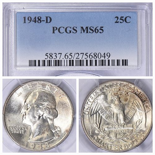 1948D Silver Washington 25c PCGS MS 65