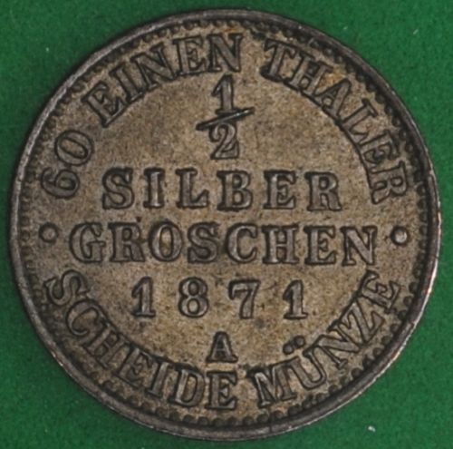 1871A German States/Prussia 1/2 Neu-Groschen AU