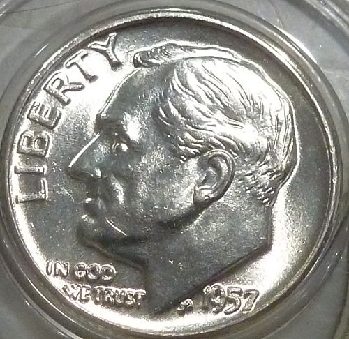 1957-D GEM BRILLIANT UNCIRCULATED Roosevelt Silver Dime. # 171