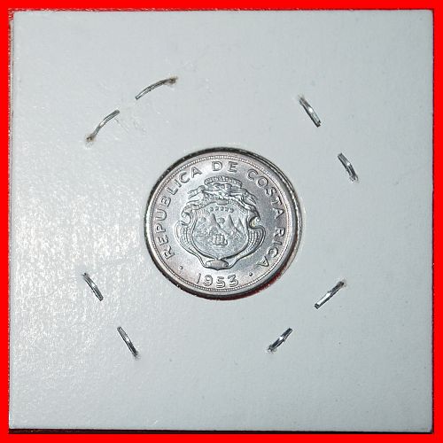 Ⰶ USA 5 STARS AND SHIPS (1953-1967): COSTA RICA ★ 10 CENTIMOS 1953 UNC! IN HOLDER!