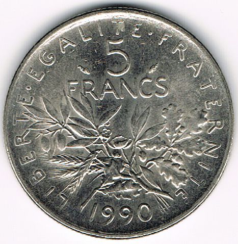 5 Francs, France, 1990