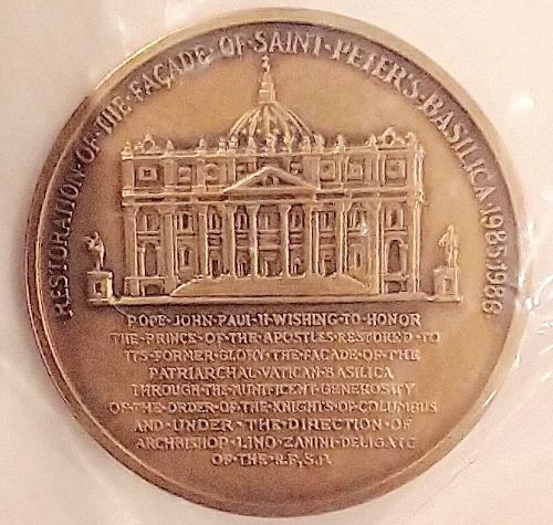 Medal -  Restoring The Facade of St. Peter’s 1985-1986 Pope John Paul II 38mm bronze