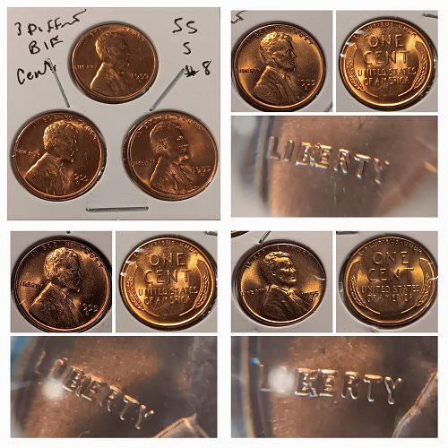 Lot of 3 1955S Lincoln Wheat Cents w/ "BIE" Die Mint Errors