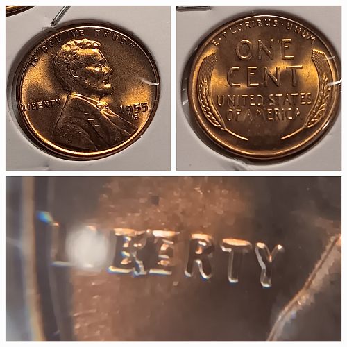 Lot of 3 1955S Lincoln Wheat Cents w/ "BIE" Die Mint Errors