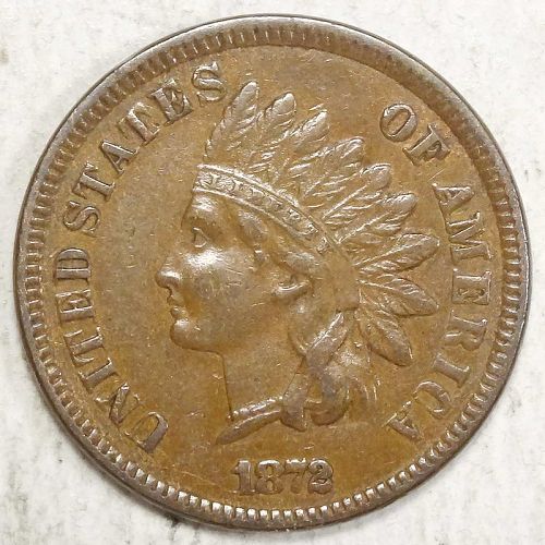 1872 Indian Cent, Snow-5a, Repunched Date, RPD, PCGS AU-50