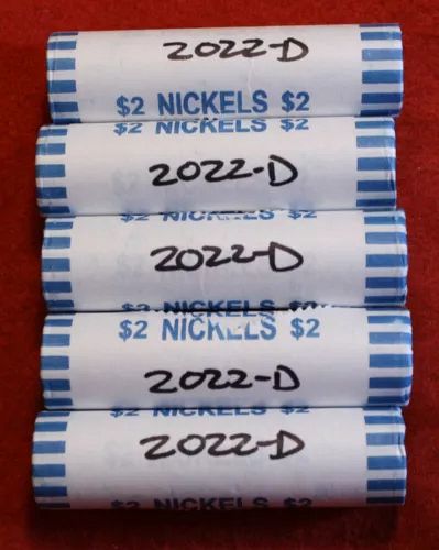2022   D   JEFFERSON NICKEL   --  5 Roll's   -   UNC from box