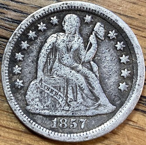 1857 seated liberty dime in FINE/VERY FINE condition