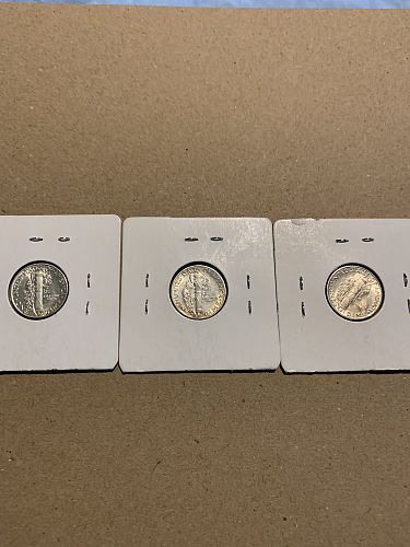 Beautiful 3 pc 1941 PDS Mercury dimes ms63 + with full bands uncirculated