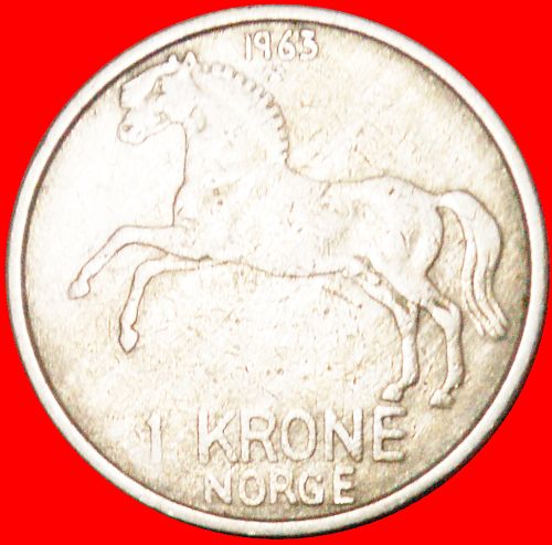 Ⰶ HORSE (1958-1973): NORWAY ★ 1 CROWN 1963! OLAV V (1957-1991)