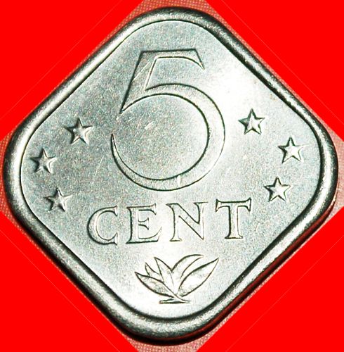 Ⰶ QUADRANGULAR (1971-1985)★ NETHERLAND ANTILLES★ 5 CENTS 1975! WITH ARUBA!
