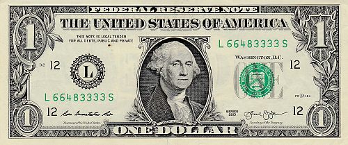 2013   $1 FEDERAL RESERVE NOTE    4  3'S   6648 - 3333