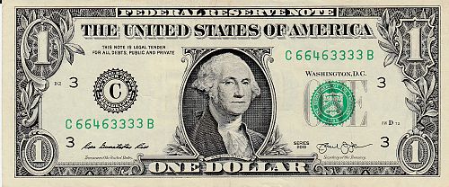 2013   $1 FEDERAL RESERVE NOTE    4  3'S  6646 - 3333