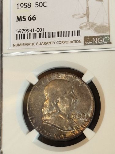 1958 P FRANKLIN HALF DOLLAR NGC MS 66 --- TONED