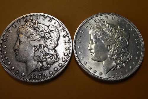 1879s & 1904o Morgan Silver$ 2 coin set (both are rare!). 1904 was the last Morgan???