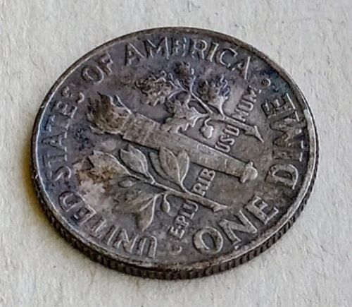 1964 Roosevelt Dime • .900 Silver • Dark Gray/Blue Toning • AU  *r14