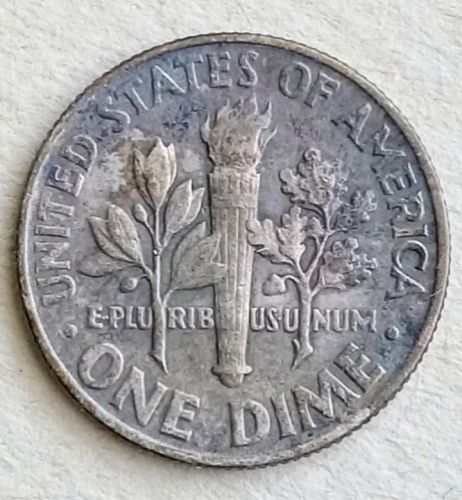 1964 Roosevelt Dime • .900 Silver • Dark Gray/Blue Toning • AU  *r14