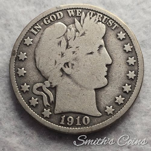 1910 ~ Barber Half Dollar ~ VG