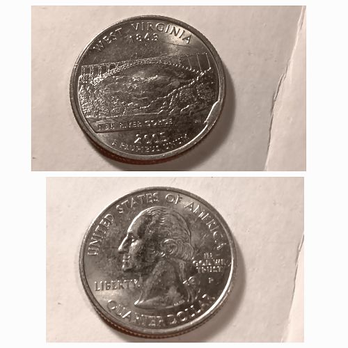 2005 West Virginia States Quarter Small Rim Cud Mint Error