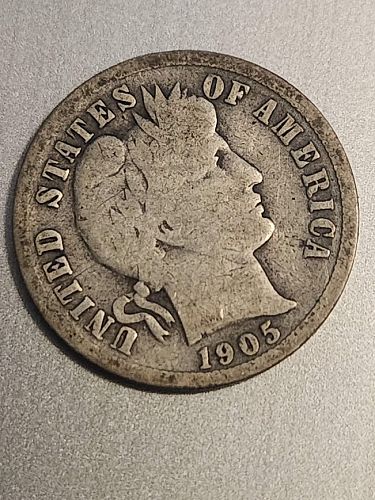 1905 Barber Dime P VF20