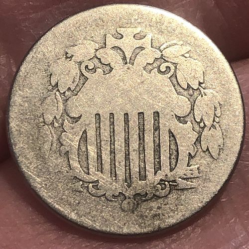 1866 or 1867 P Shield Nickel With Rays - AG (About Good) condition but rays visible