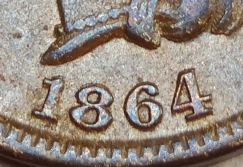 1864-L Indian Cent, Snow-5, Repunched Date, RPD, PCGS XF-45