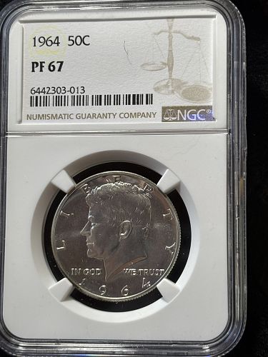 1964 P PROOF SILVER KENNEDY HALF DOLLAR - NGC PF67
