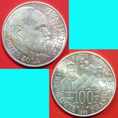 France Emile Zola 100 Francs 1985 KM # 957 Silver 0.4340 oz