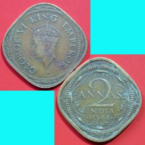 British India 2 Anna 1944 b KM# 541a