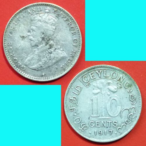 Ceylon Sri Lanka 10 Cents 1917 KM# 104