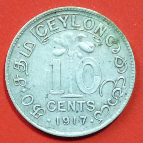 Ceylon Sri Lanka 10 Cents 1917 KM# 104