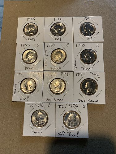 Lot- 75 PROOF/MS /40% Washington Quarters Uncirculated Proof-65-69 & MS 65+