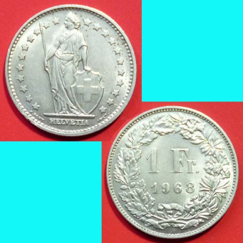 Switzerland Swiss Suisse 2 Francs 1968 B KM# 21a.1