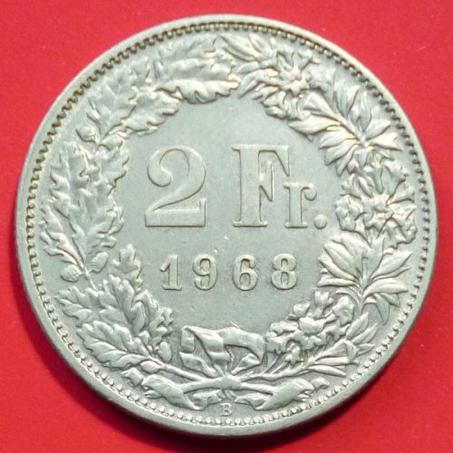 Switzerland Swiss Suisse 2 FrancS 1968 B KM# 21a.1
