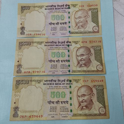 3  DIFFERENT  ..500 Rupees... CIR. 2010 & 2014(2)