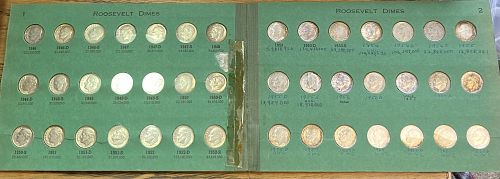 Old set of 1946-1961 Roosevelt dimes in vintage Wayte Raymond folder see item details
