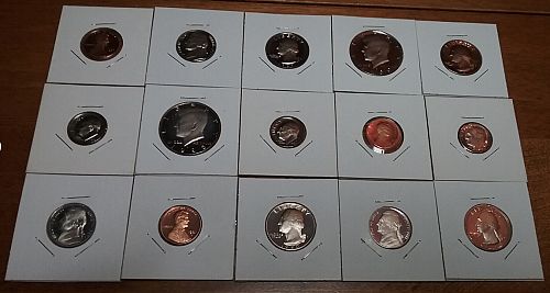GEM PROOF US COIN DEALER LOT 15 Different ALL 25+YEARS OLD w/2 JFK 50c + 25c 10c 5c 1