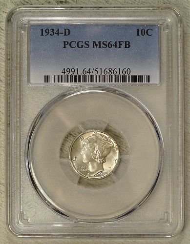 1934-D Mercury Dime, Choice Uncirculated, PCGS MS-64FB