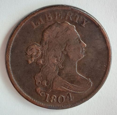 1804 Draped Bust 1/2c Half Cent Crosslet 4,Stems VF Coin ESTIMATED SURVIVAL: 300
