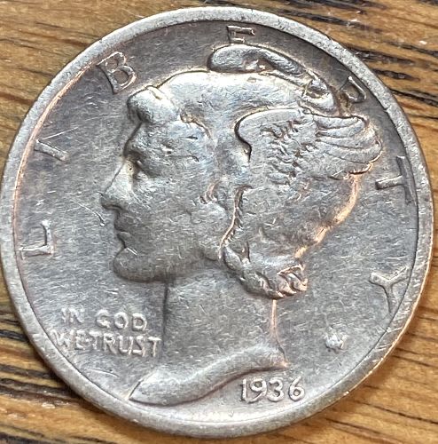 1936 mercury dime in VERY FINE condition